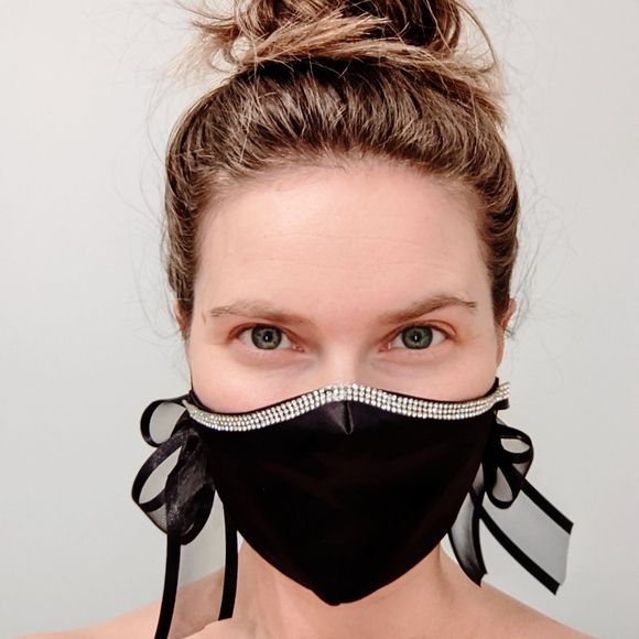 Maxime de France Accessories - Chic Black Shantung Silk (A) Face Mask Organza